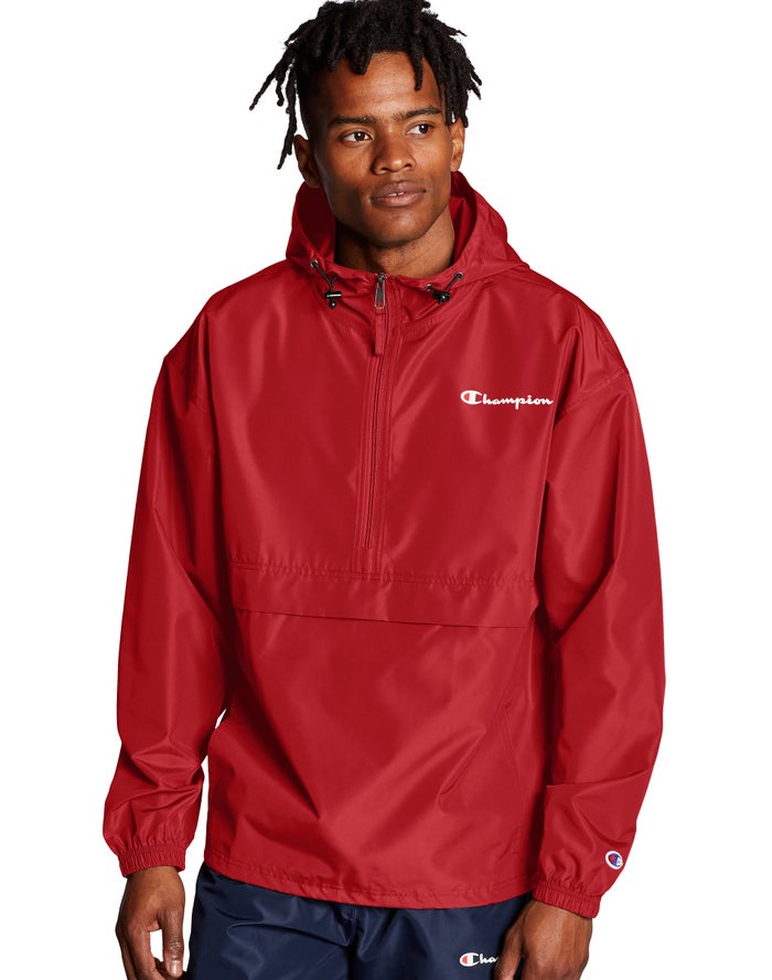 Champion Packable Script Logo Red Jackets Mens - South Africa REXQHO716